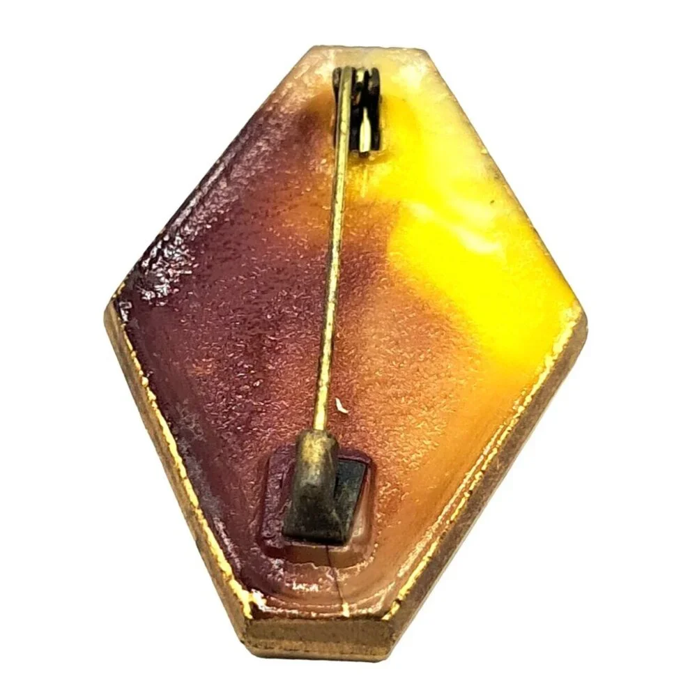 Czech‎ Glass Brooch Caramel Swirl Gold Tone Vintage Costume Jewelry
